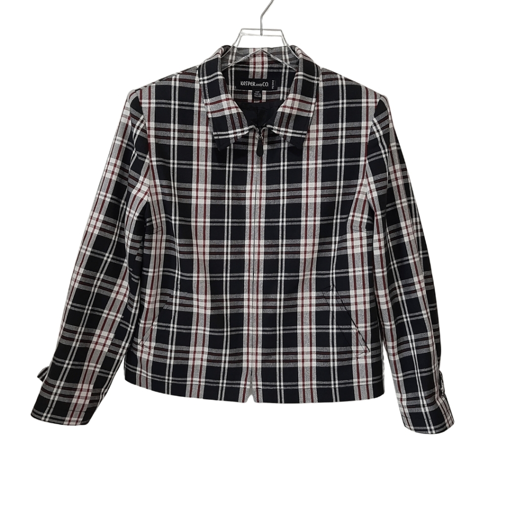 Kasper Academia Plaid Cotton Blend Shacket Blazer Size 14P